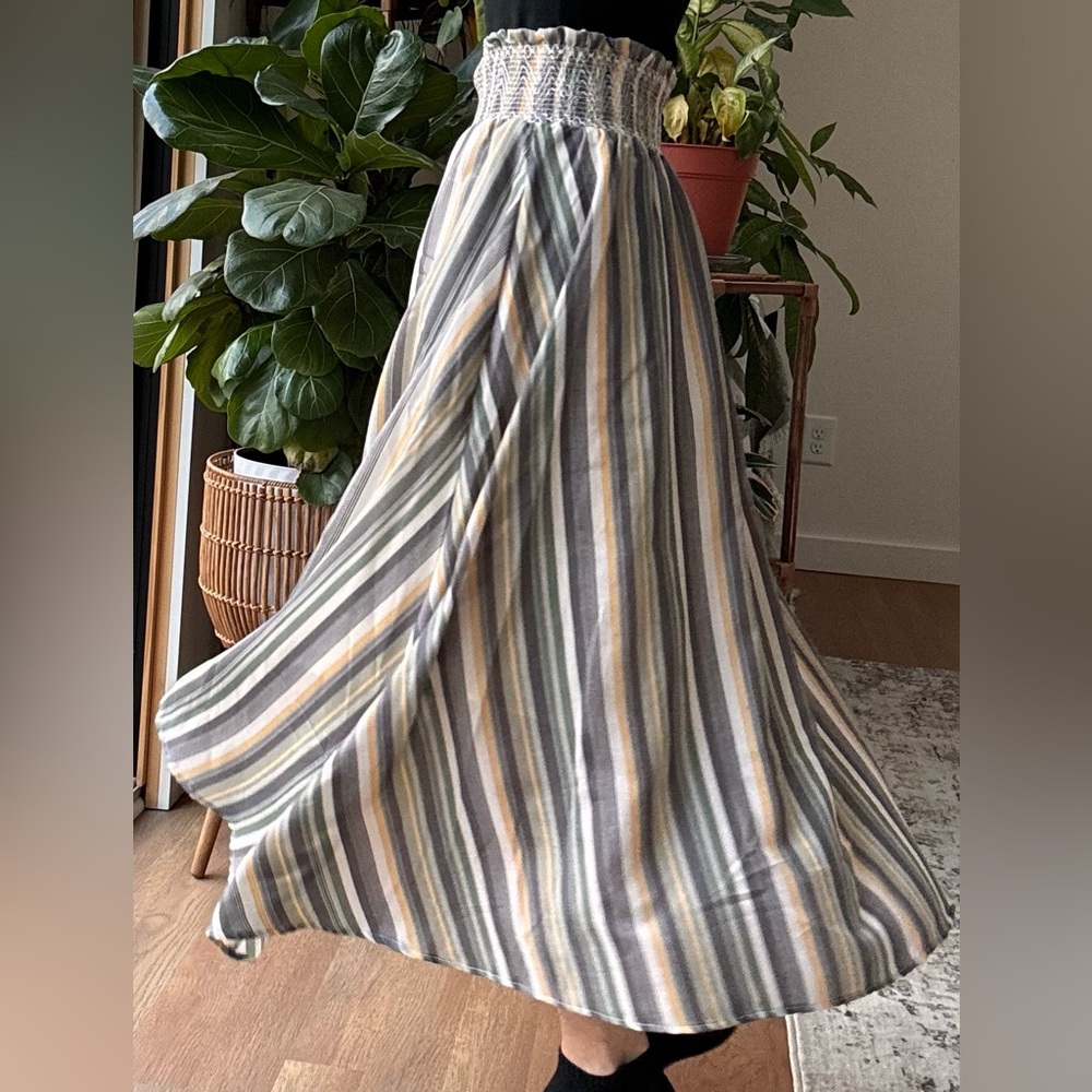 Flint & Moss Striped Boho Maxi Skirt Smocked Waist Pockets